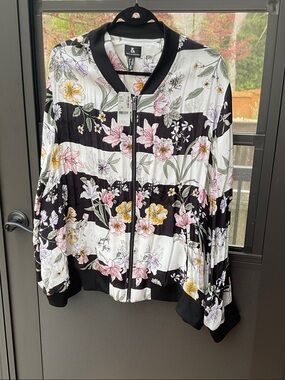 Penningtons Black & White Floral Stripe Bomber Jacket